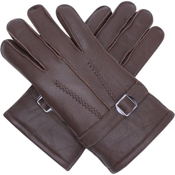 Harssidanzar Men's Winter Leather Gloves Sheepskin Warm Shearling Lined SM04 - Picture 7 of 8